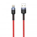 Tellur кабел за данни, USB-A - Lightning, LED, 1.2 м, червен