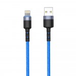 Tellur кабел за данни, USB-A - Lightning, LED, 1.2 м, син