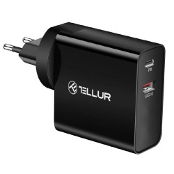 Tellur Dual-Port PD стенно зарядно, с бързо зареждане, 2 x USB, 6A, черно