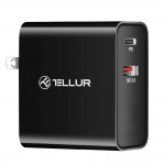 Tellur Dual-Port PD стенно зарядно, с бързо зареждане, 2 x USB, 6A, черно