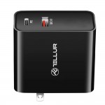 Tellur Dual-Port PD стенно зарядно, с бързо зареждане, 2 x USB, 6A, черно