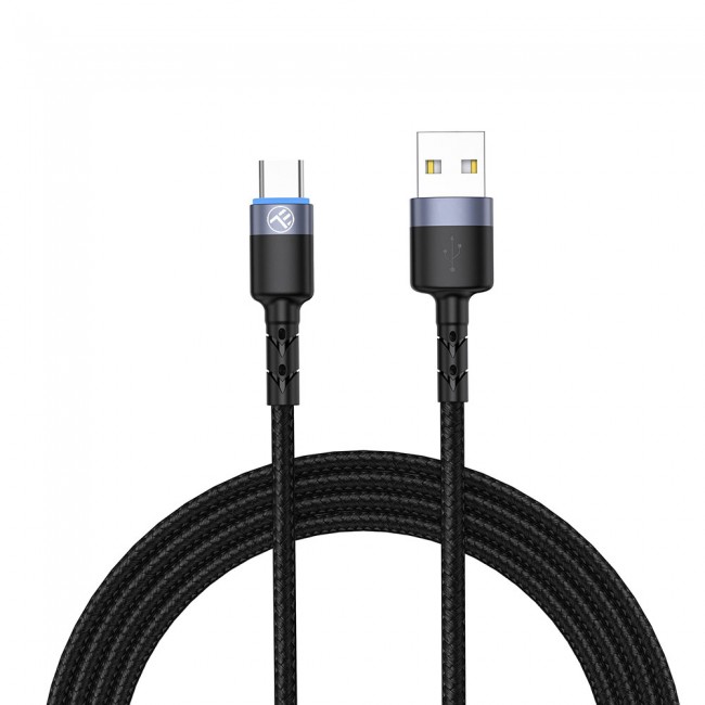 Tellur кабел за данни, USB-А - USB-C, LED, 2 м, черен