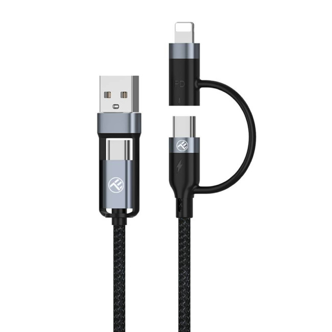  Tellur кабел за данни, 4 в 1, USB-A/USB-C - USB-C/Lightning, 1 м, черен