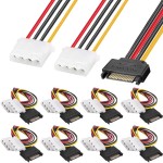 Xiatiaosann комплект захранващи Y адаптер кабели SATA към Dual Molex, 8 броя, 20 см Xiatiaosann комплект захранващи Y адаптер кабели SATA към Dual Molex, 8 броя, 20 см