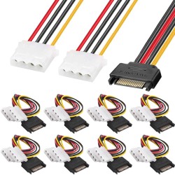 Xiatiaosann комплект захранващи Y адаптер кабели SATA към Dual Molex, 8 броя, 20 см