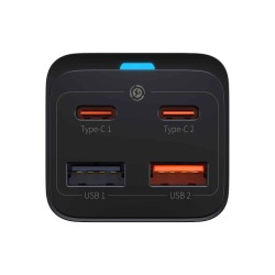 Baseus GaN 3 Pro Charger 65W QC4.0+ (CCGP040-101) - захранване за ел. мрежа за лаптопи, смартфони и таблети с 2xUSB-A и 2xUSB-C изходи с технология за бързо зареждане и USB-C кабел (черен)