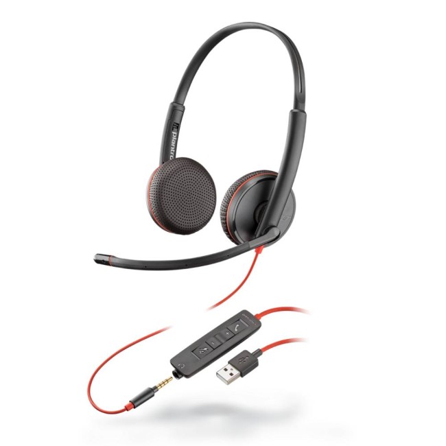 HP Poly BLACKWIRE 3225 стерео слушалки, USB C/A adapter & 3.5мм жак