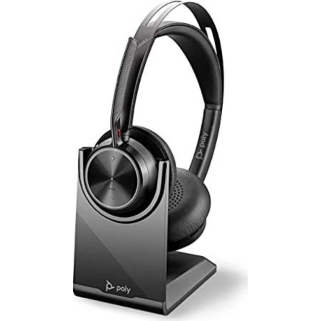 HP Poly Voyager Focus 2 стерео слушалки, Bluetooth, USB-C, ANC, UC, зарядна станция, черни