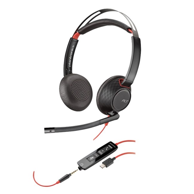 Poly BLACKWIRE 5220 стерео слушалки, USB-C & 3.5мм жак Poly BLACKWIRE 5220 стерео слушалки, USB-C & 3.5мм жак