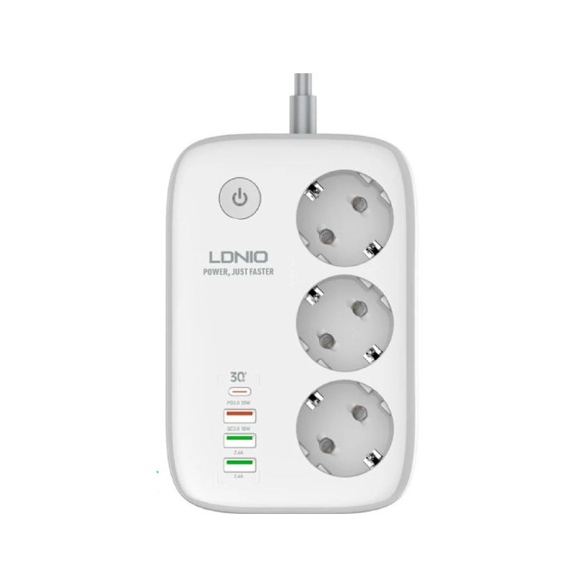 Tellur Smart WiFi разклонител, PD30W, QC18W, 2 x USB-A, 2500 W, 10A, 2 м, бял