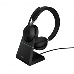 Jabra Evolve2 65 стерео слушалки със стойка, UC, Link380 USB-A, черни