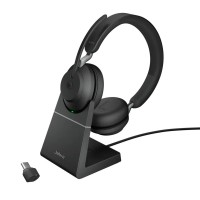 Jabra Evolve2 65 стерео слушалки с поставка, MS, Link380 USB-C, черни