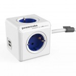 DesignNest PowerCube Extended 1402BL разклонител с 4 гнезда, 2 USB-A порта и кабел 1,5 м, син