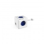 DesignNest PowerCube Extended 1402BL разклонител с 4 гнезда, 2 USB-A порта и кабел 1,5 м, син