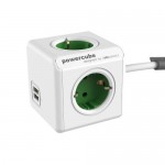 DesignNest PowerCube Extended 1402GN разклонител с 4 гнезда, 2x USB-A и кабел 1,5 м, зелен DesignNest PowerCube Extended 1402GN разклонител с 4 гнезда, 2x USB-A и кабел 1,5 м, зелен