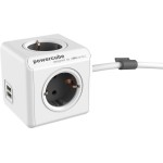 DesignNest PowerCube Extended 1402GY разклонител с 4 гнезда, 2 USB порта и кабел 1,5 м, сив