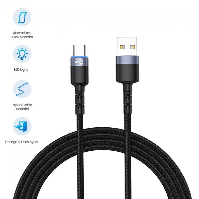 Tellur TLL155314 кабел за данни USB-A към USB-C с LED светлина, 2 м, черен Tellur TLL155314 кабел за данни USB-A към USB-C с LED светлина, 2 м, черен