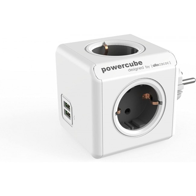 DesignNest PowerCube Original 1202GY разклонител, 4 гнезда, 2 USB, сив