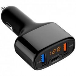 Tellur CCY4 (TLL151171) автомобилно зарядно устройство, 3 в 1, 2 x USB + USB-C, 5.4A, черно