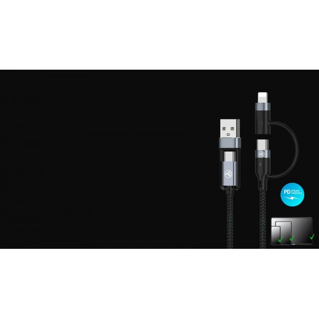 Tellur TLL155411 кабел за данни 4 в 1 USB-A/USB-C към USB-C/Lightning, 1 м, черен