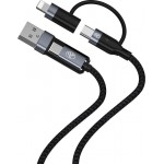 Tellur TLL155411 кабел за данни 4 в 1 USB-A/USB-C към USB-C/Lightning, 1 м, черен