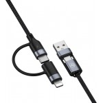 Tellur TLL155411 кабел за данни 4 в 1 USB-A/USB-C към USB-C/Lightning, 1 м, черен
