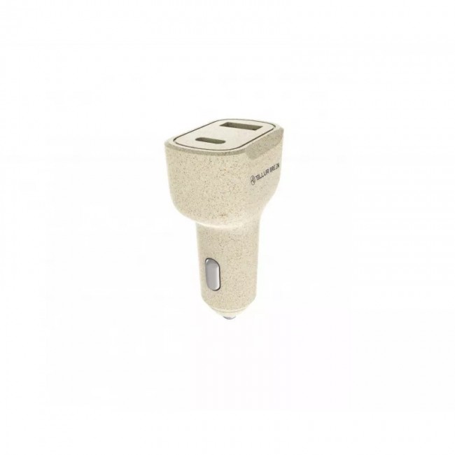 Tellur Green TLL151341 зарядно за кола 2 в 1, USB-A/USB-C, 36 W, 6 A, кремаво