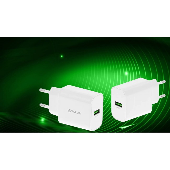 Tellur TLL151401 Travel-Ready стенно зарядно, USB-A, 18W, QC3.0, бяло Tellur TLL151401 Travel-Ready стенно зарядно, USB-A, 18W, QC3.0, бяло