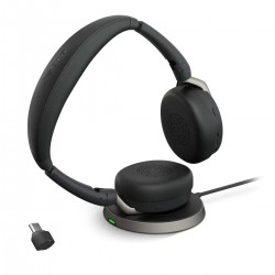Jabra Evolve2 65 Flex стерео слушалки, Bluetooth, USB-C, UC, ANC, безжично зареждане, черни