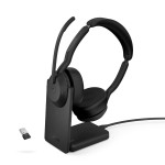 Jabra Evolve2 55 Link380a MS стерео слушалки с Bluetooth и зарядна стойка, черен Jabra Evolve2 55 Link380a MS стерео слушалки с Bluetooth и зарядна стойка, черен