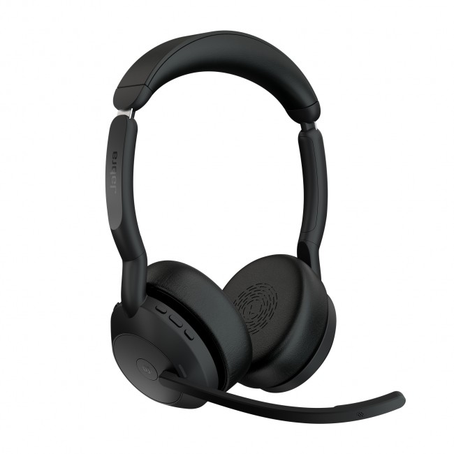 Jabra Evolve2 55 Link380a MS стерео слушалки с Bluetooth и зарядна стойка, черен Jabra Evolve2 55 Link380a MS стерео слушалки с Bluetooth и зарядна стойка, черен