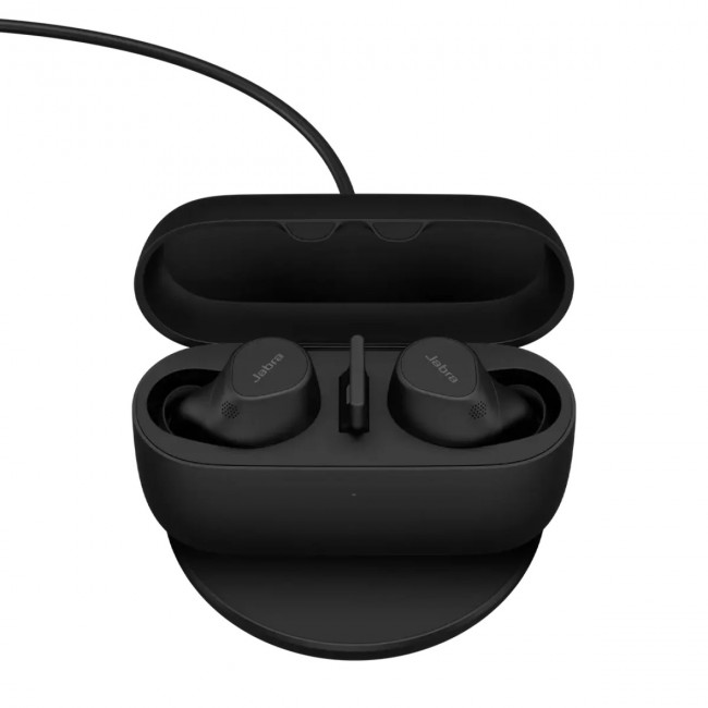Jabra Evolve2 Buds – безжични True Wireless слушалки с USB-C, UC и безжична зарядна подложка, черни Jabra Evolve2 Buds – безжични True Wireless слушалки с USB-C, UC и безжична зарядна подложка, черни