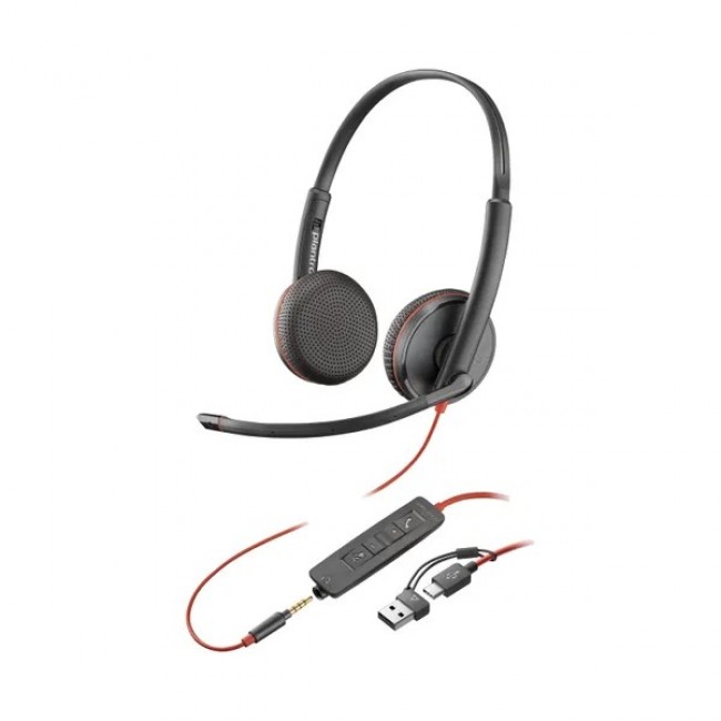 HP Poly Blackwire 3225 стерео слушалки с USB-C, USB-A адаптер и 3,5 мм жак – 8X229A6 HP Poly Blackwire 3225 стерео слушалки с USB-C, USB-A адаптер и 3,5 мм жак – 8X229A6