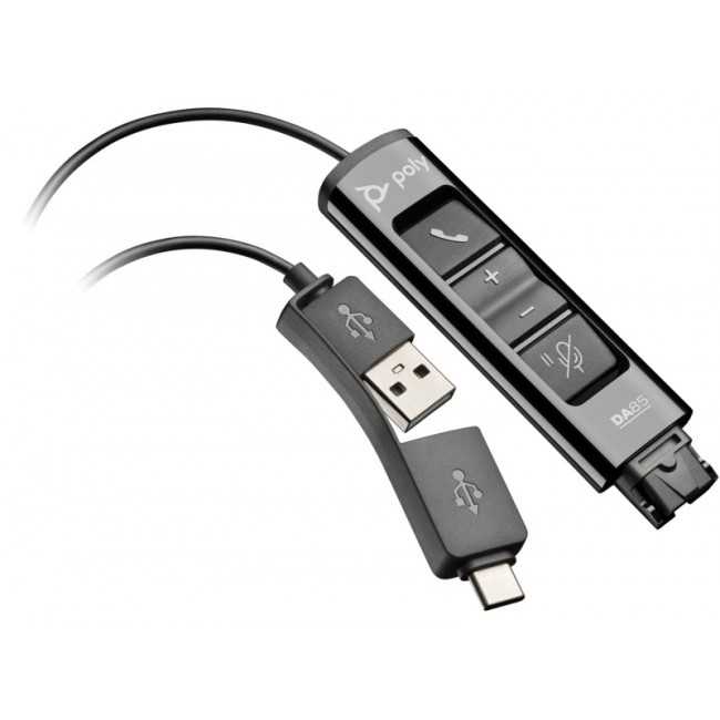 HP Poly DA85 USB-A/C адаптер за QD слушалки, черен, 786C7AA