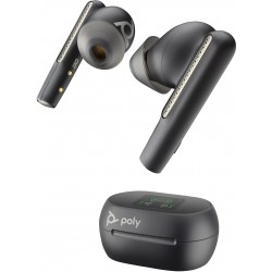 HP Poly Voyager Free 60+ UC M – безжични слушалки тапи с Bluetooth, Microsoft Teams, USB-C и калъф за зареждане с тъчскрийн, Carbon Black