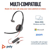 POLY Blackwire 3210 USB-C жична моно слушалка с USB-C/A адаптер