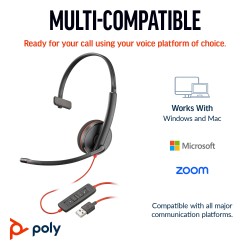 POLY Blackwire 3210 USB-C жична моно слушалка с USB-C/A адаптер