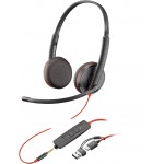 Poly Blackwire 3225 Stereo USB-C слушалка с микрофон, 3.5 mm, USB-C/A адаптер, черна Poly Blackwire 3225 Stereo USB-C слушалка с микрофон, 3.5 mm, USB-C/A адаптер, черна