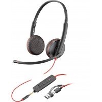 Poly Blackwire 3225 Stereo USB-C слушалка с микрофон, 3.5 mm, USB-C/A адаптер, черна