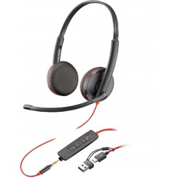 Poly Blackwire 3225 Stereo USB-C слушалка с микрофон, 3.5 mm, USB-C/A адаптер, черна