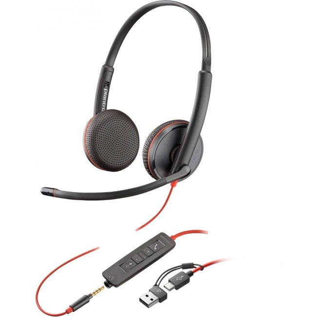 Poly Blackwire 3225 Stereo USB-C слушалка с микрофон, 3.5 mm, USB-C/A адаптер, черна Poly Blackwire 3225 Stereo USB-C слушалка с микрофон, 3.5 mm, USB-C/A адаптер, черна
