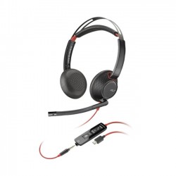 HP Poly Blackwire 5220 Stereo USB-C слушалка с 3.5 mm жак и USB-C към USB-A адаптер, Bulk
