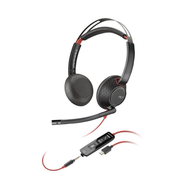 HP Poly Blackwire 5220 Stereo USB-C слушалка с 3.5 mm жак и USB-C към USB-A адаптер, Bulk HP Poly Blackwire 5220 Stereo USB-C слушалка с 3.5 mm жак и USB-C към USB-A адаптер, Bulk