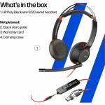 Poly Blackwire 5220 Stereo USB-C слушалка с 3,5 mm жак и USB-C към USB-A адаптер Poly Blackwire 5220 Stereo USB-C слушалка с 3,5 mm жак и USB-C към USB-A адаптер