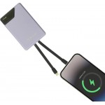 Tellur TLL158441 външна батерия 10000 mAh с вградени USB-C и Lightning кабели, QC3.0, PD, лилава Tellur TLL158441 външна батерия 10000 mAh с вградени USB-C и Lightning кабели, QC3.0, PD, лилава