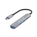 Tellur TLL321051 4 в 1 USB-C 3.1 хъб, 2xUSB 2.0 + USB-C + USB 3.0, алуминий, сив