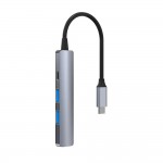 Tellur TLL321051 4 в 1 USB-C 3.1 хъб, 2xUSB 2.0 + USB-C + USB 3.0, алуминий, сив