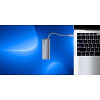 Tellur TLL321061 USB-C хъб с PD 3.0 100 W, HDMI 4K и 3x USB 3.0, алуминий, сив