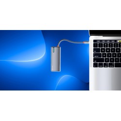 Tellur TLL321061 USB-C хъб с PD 3.0 100 W, HDMI 4K и 3x USB 3.0, алуминий, сив