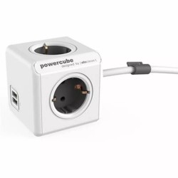 DesignNest PowerCube Extended 1407 разклонител с 4 гнезда и 2×USB-A, 3 м кабел, сив
